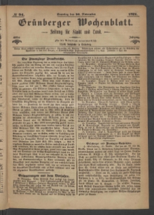 Grünberger Wochenblatt: Zeitung für Stadt und Land, No. 94. (26. November 1871)