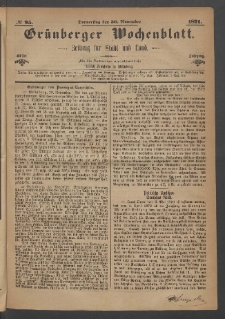 Grünberger Wochenblatt: Zeitung für Stadt und Land, No. 95. (30. November 1871)