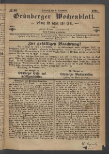 Grünberger Wochenblatt: Zeitung für Stadt und Land, No. 96. (3. Dezember 1871)