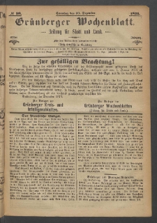 Grünberger Wochenblatt: Zeitung für Stadt und Land, No. 98. (10. Dezember 1871)