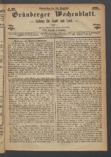Grünberger Wochenblatt: Zeitung für Stadt und Land, No. 99. (14. Dezember 1871)