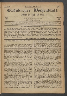 Grünberger Wochenblatt: Zeitung für Stadt und Land, No. 102. (24. Dezember 1871)