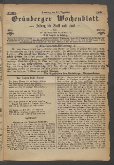 Grünberger Wochenblatt: Zeitung für Stadt und Land, No. 104. (31. Dezember 1871)