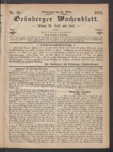 Grünberger Wochenblatt: Zeitung für Stadt und Land, No. 26. (30. März 1872)