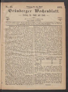 Grünberger Wochenblatt: Zeitung für Stadt und Land, No. 32. (21. April 1872)