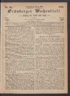 Grünberger Wochenblatt: Zeitung für Stadt und Land, No. 35. (2. Mai 1872)