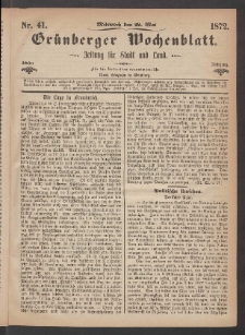Grünberger Wochenblatt: Zeitung für Stadt und Land, No. 41. (22. Mai 1872)