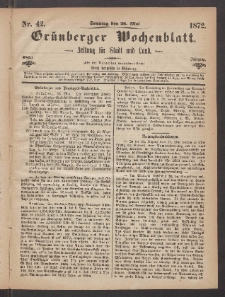 Grünberger Wochenblatt: Zeitung für Stadt und Land, No. 42. (26. Mai 1872)