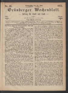 Grünberger Wochenblatt: Zeitung für Stadt und Land, No. 51. (27. Juni 1872)