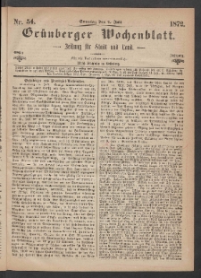 Grünberger Wochenblatt: Zeitung für Stadt und Land, No. 54. (7. Juli 1872)