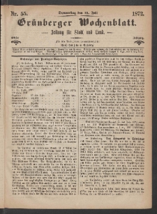 Grünberger Wochenblatt: Zeitung für Stadt und Land, No. 55. (11. Juli 1872)