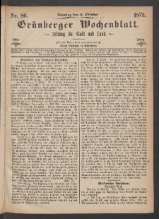 Grünberger Wochenblatt: Zeitung für Stadt und Land, No. 80. (6. Oktober 1872)