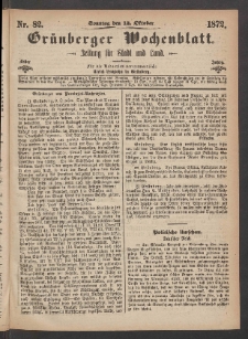 Grünberger Wochenblatt: Zeitung für Stadt und Land, No. 82. (13. Oktober 1872)