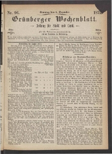 Grünberger Wochenblatt: Zeitung für Stadt und Land, No. 96. (1. Dezember 1872)