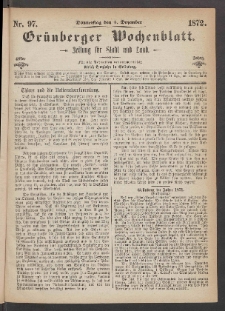 Grünberger Wochenblatt: Zeitung für Stadt und Land, No. 97. (5. Dezember 1872)