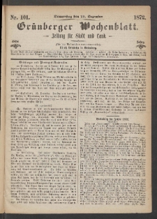 Grünberger Wochenblatt: Zeitung für Stadt und Land, No. 101. (19. Dezember 1872)