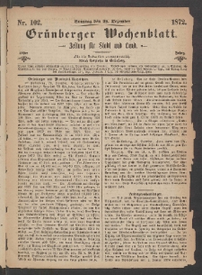 Grünberger Wochenblatt: Zeitung für Stadt und Land, No. 102. (22. Dezember 1872)
