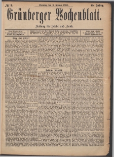 Grünberger Wochenblatt: Zeitung für Stadt und Land, No. 3. (6. Januar 1889)