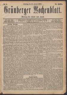 Grünberger Wochenblatt: Zeitung für Stadt und Land, No. 6. (13. Januar 1889)
