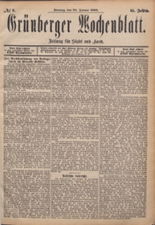 Grünberger Wochenblatt: Zeitung für Stadt und Land, No. 9. (20. Januar 1889)