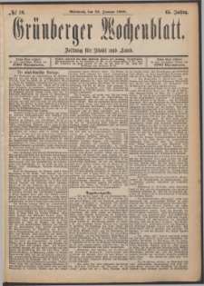 Grünberger Wochenblatt: Zeitung für Stadt und Land, No. 10. (23. Januar 1889)