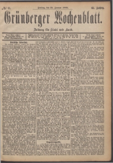 Gr&uuml;nberger Wochenblatt: Zeitung f&uuml;r Stadt und Land, No. 11. (25. Januar 1889)