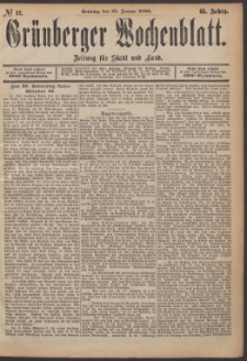 Grünberger Wochenblatt: Zeitung für Stadt und Land, No. 12. (27. Januar 1889)