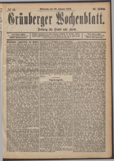 Grünberger Wochenblatt: Zeitung für Stadt und Land, No. 13. (30. Januar 1889)