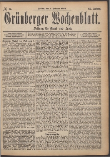 Grünberger Wochenblatt: Zeitung für Stadt und Land, No. 14. (1. Februar 1889)