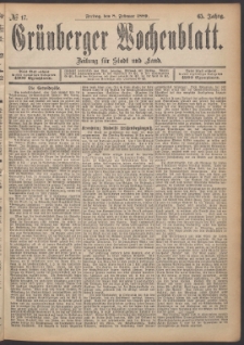 Grünberger Wochenblatt: Zeitung für Stadt und Land, No. 17. (8. Februar 1889)