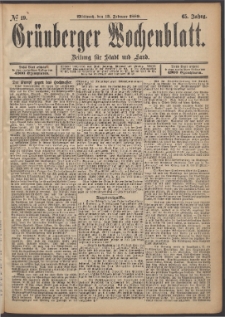 Grünberger Wochenblatt: Zeitung für Stadt und Land, No. 19. (13. Februar 1889)