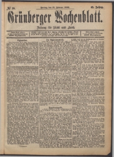 Grünberger Wochenblatt: Zeitung für Stadt und Land, No. 20. (15. Februar 1889)