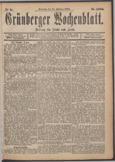 Grünberger Wochenblatt: Zeitung für Stadt und Land, No. 24. (24. Februar 1889)