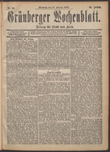 Grünberger Wochenblatt: Zeitung für Stadt und Land, No. 25. (27. Februar 1889)