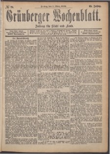 Grünberger Wochenblatt: Zeitung für Stadt und Land, No. 26. (1. März 1889)