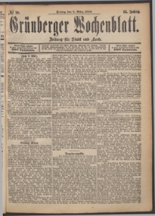 Grünberger Wochenblatt: Zeitung für Stadt und Land, No. 29. (8. März 1889)