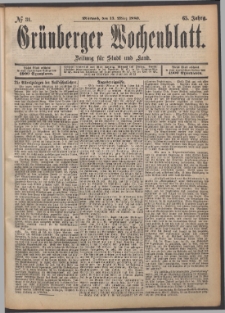 Grünberger Wochenblatt: Zeitung für Stadt und Land, No. 31. (13. März 1889)