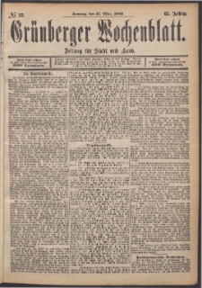 Grünberger Wochenblatt: Zeitung für Stadt und Land, No. 33. (17. März 1889)