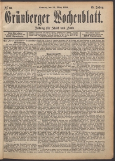 Grünberger Wochenblatt: Zeitung für Stadt und Land, No. 36. (24. März 1889)
