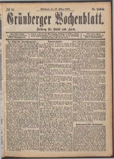 Grünberger Wochenblatt: Zeitung für Stadt und Land, No. 37. (27. März 1889)