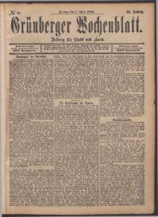 Grünberger Wochenblatt: Zeitung für Stadt und Land, No. 41. (5. April 1889)