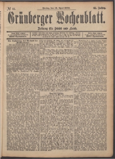 Grünberger Wochenblatt: Zeitung für Stadt und Land, No. 44. (12. April 1889)