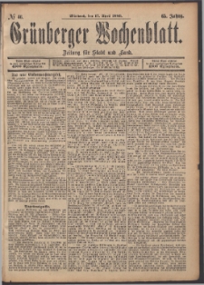 Grünberger Wochenblatt: Zeitung für Stadt und Land, No. 46. (17. April 1889)