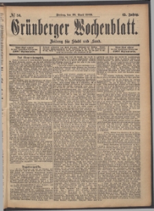 Grünberger Wochenblatt: Zeitung für Stadt und Land, No. 50. (26. April 1889)