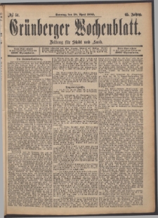 Grünberger Wochenblatt: Zeitung für Stadt und Land, No. 51. (28. April 1889)