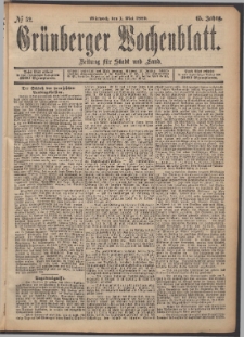 Grünberger Wochenblatt: Zeitung für Stadt und Land, No. 52. (1. Mai 1889)
