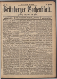 Grünberger Wochenblatt: Zeitung für Stadt und Land, No. 53. (3. Mai 1889)