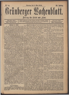 Grünberger Wochenblatt: Zeitung für Stadt und Land, No. 54. (5. Mai 1889)