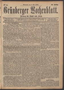 Gr&uuml;nberger Wochenblatt: Zeitung f&uuml;r Stadt und Land, No. 55. (8. Mai 1889)