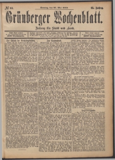 Grünberger Wochenblatt: Zeitung für Stadt und Land, No. 63. (26. Mai 1889)